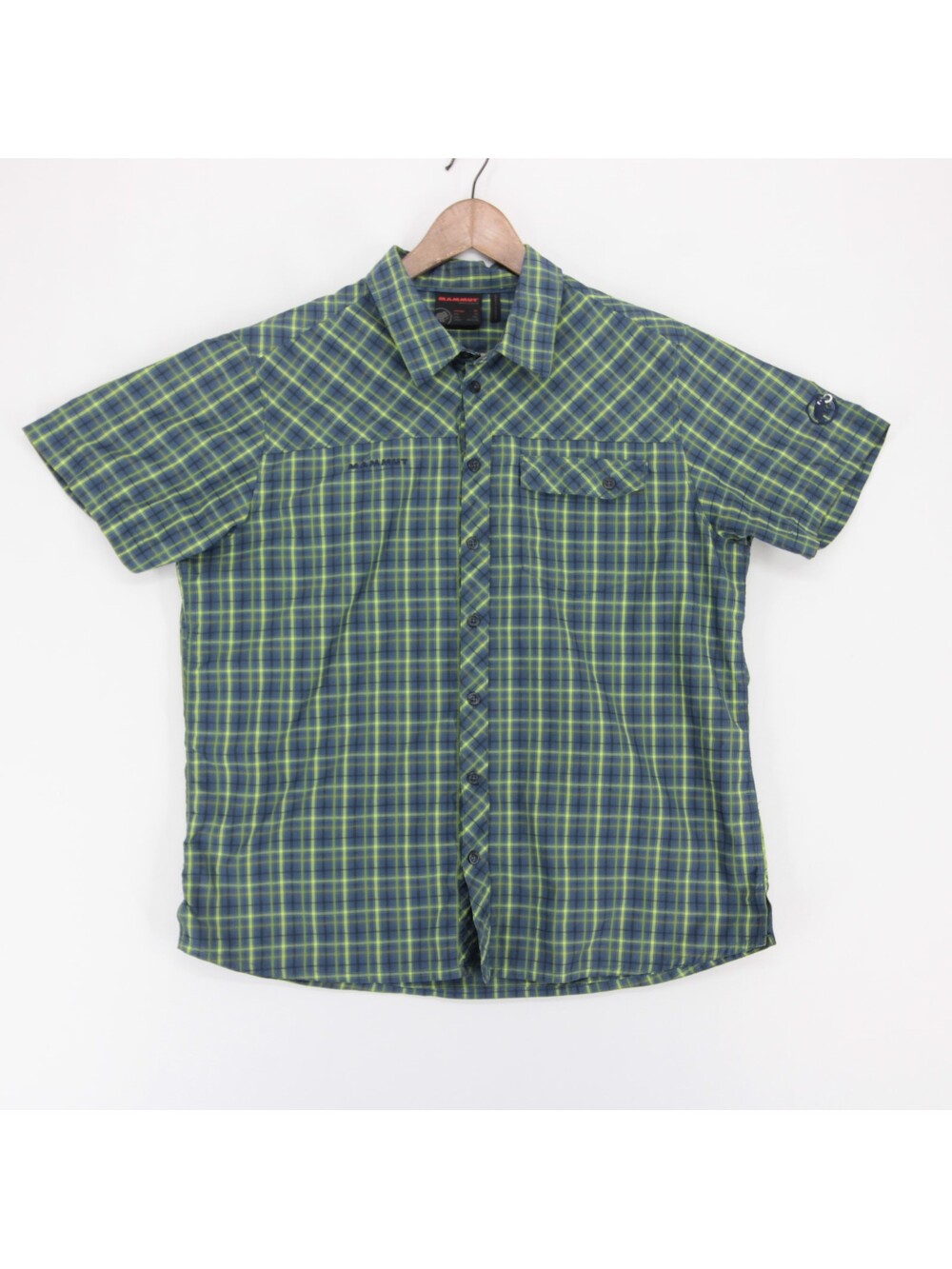Mammut Asko Shirt Mens XL Green Plaid Short Sleeve Button Up Hiking Outdoor